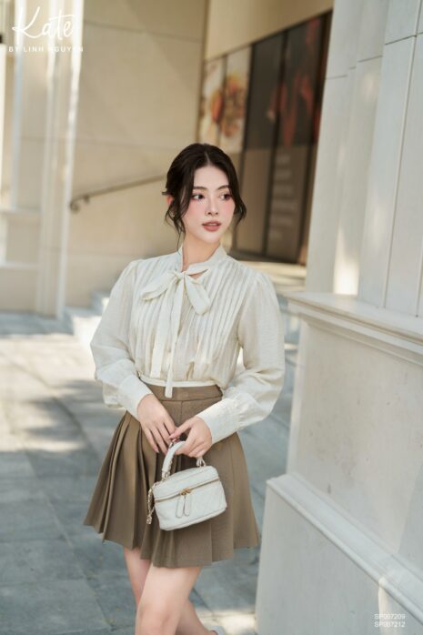 Áo - Bowtie Ruffle Skirt-Kem