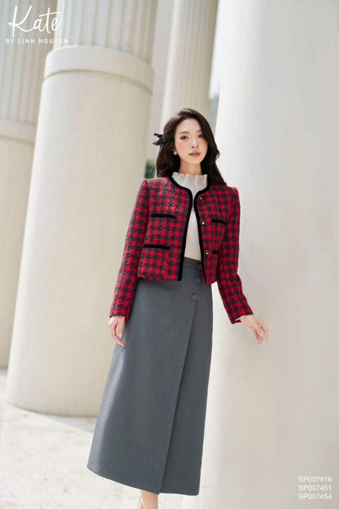 Áo Houndstooth Tweed Jacket