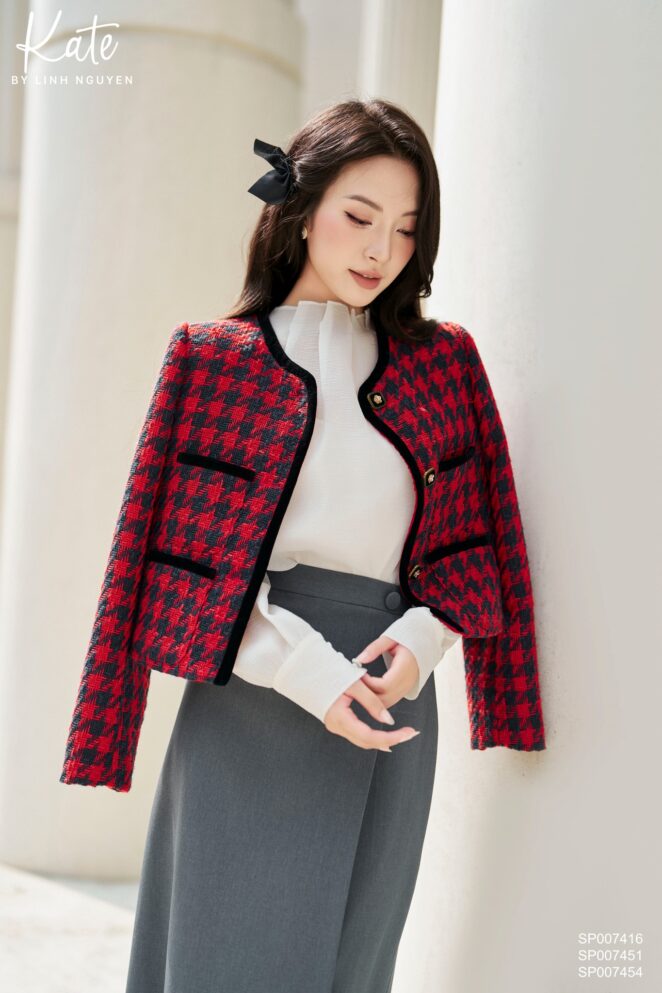 Áo Houndstooth Tweed Jacket