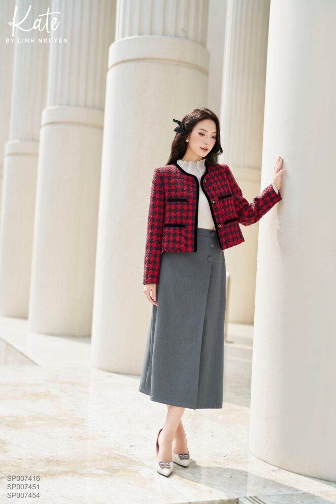 Áo Houndstooth Tweed Jacket