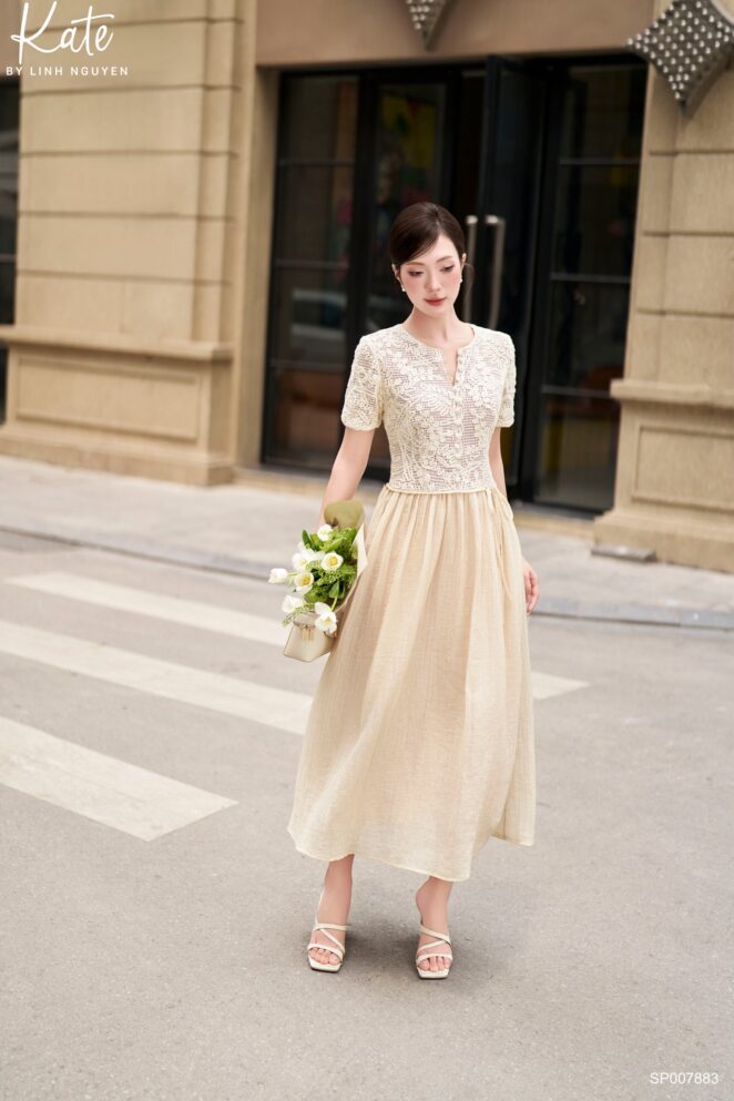 Váy - Flame Dress - Kem phối be