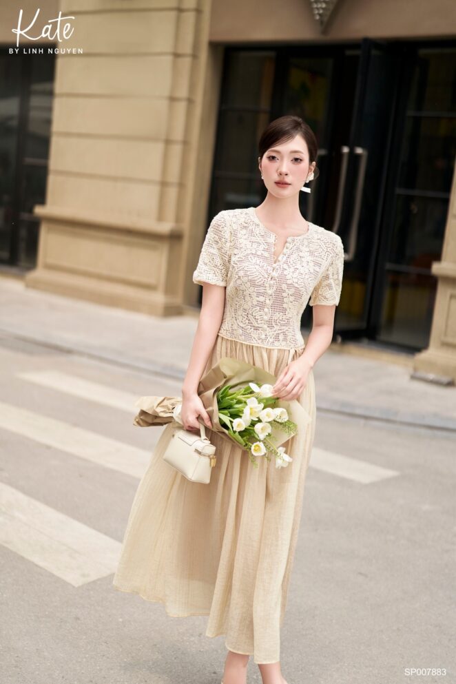 Váy – Flame Dress – Kem phối be
