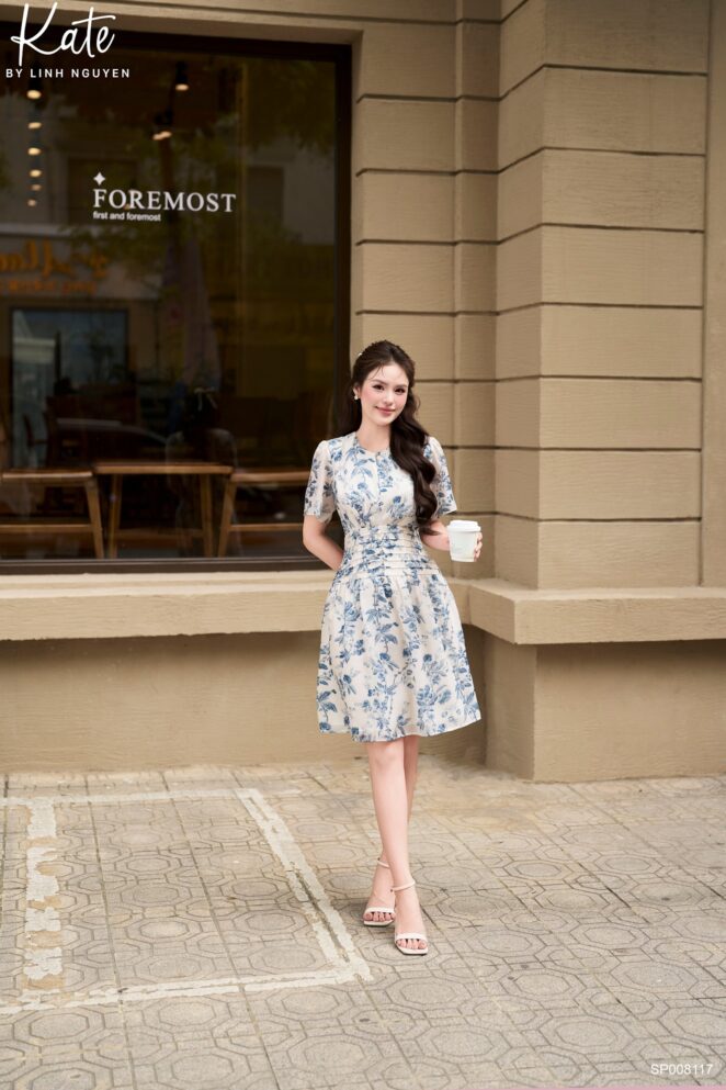 Váy – Lorel Dress – Kem hoa xanh