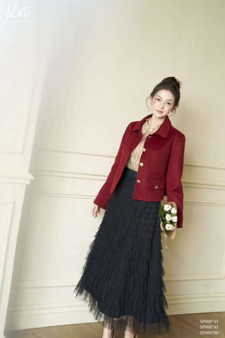 Áo - Wine cashmere coat